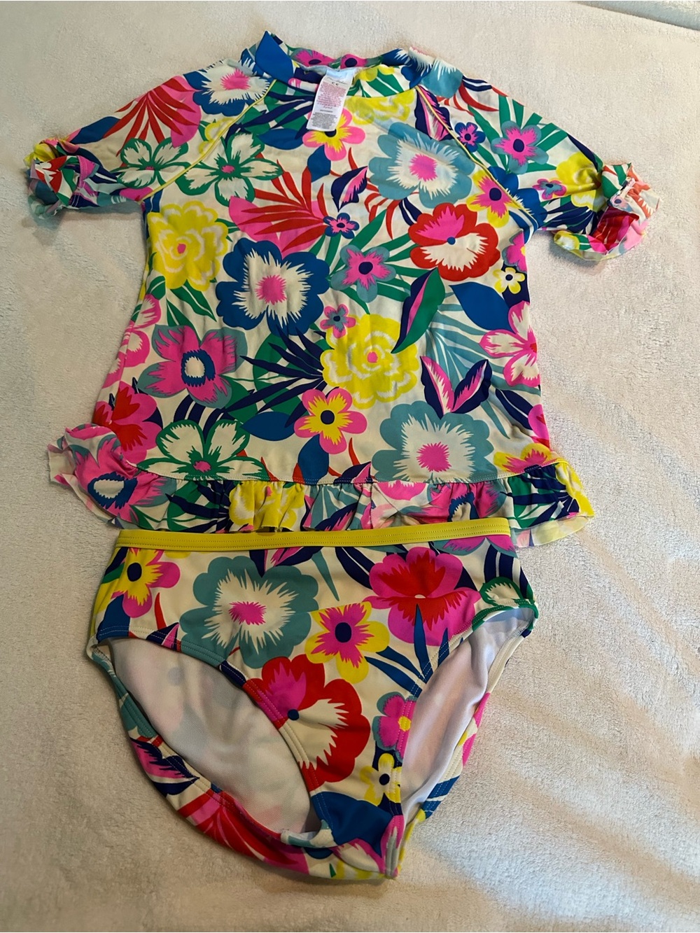 Mini Boden Girls Floral Rash Guard Two-Piece Swimsuit Swim Set 🌺☀️🏖️